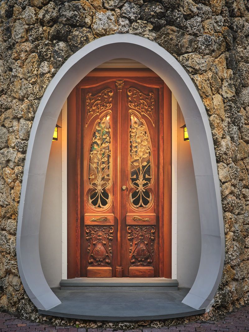 The hand-carved front door